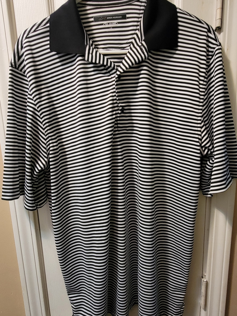 Greg Norman Black & White Striped Polo Golf Shirt XL
